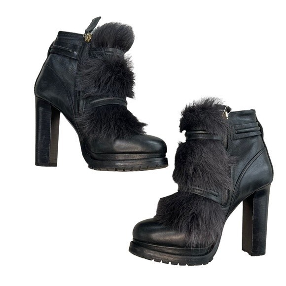 BOSS HUGO BOSS One of a Kind Rabbit Fur Lined Heeled Combat Boots Booties EU 37 - Picture 2 of 9
